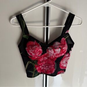 Dolce & Gabbana Black Bustier Top with Pink and Red Floral Print